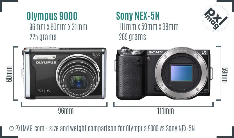 Olympus 9000 vs Sony NEX-5N size comparison