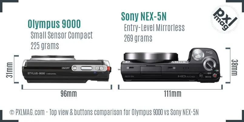 Olympus 9000 vs Sony NEX-5N top view buttons comparison