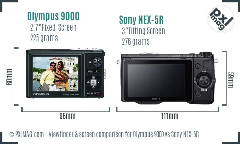 Olympus 9000 vs Sony NEX-5R Screen and Viewfinder comparison