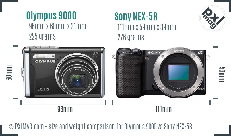 Olympus 9000 vs Sony NEX-5R size comparison