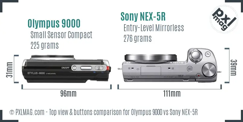 Olympus 9000 vs Sony NEX-5R top view buttons comparison