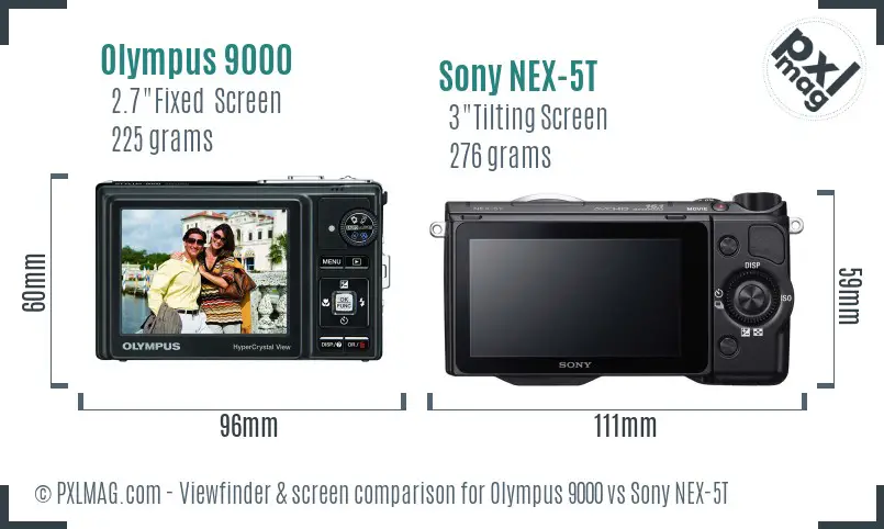 Olympus 9000 vs Sony NEX-5T Screen and Viewfinder comparison