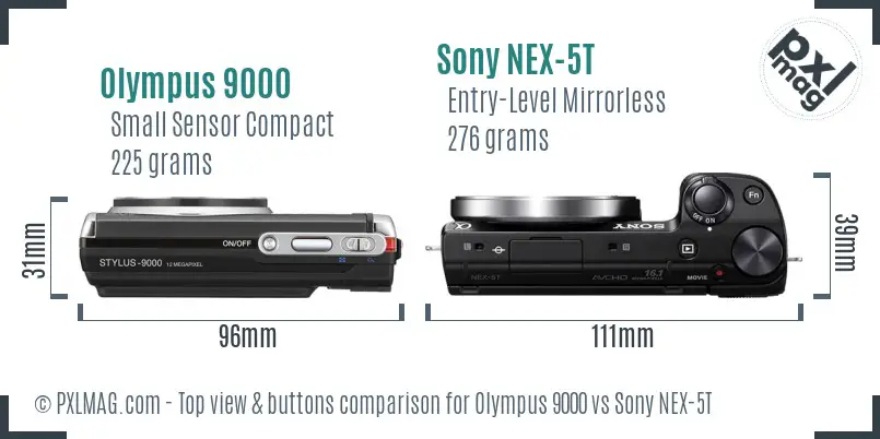 Olympus 9000 vs Sony NEX-5T top view buttons comparison