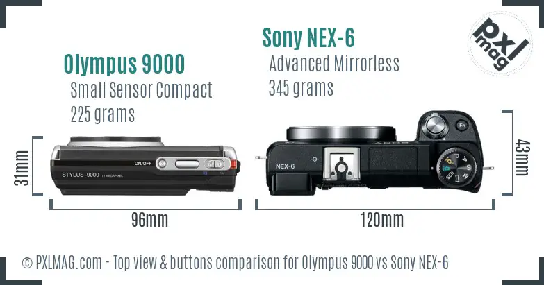 Olympus 9000 vs Sony NEX-6 top view buttons comparison Olympus 9000 vs Sony NEX-6 top view buttons comparison