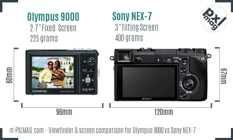 Olympus 9000 vs Sony NEX-7 Screen and Viewfinder comparison