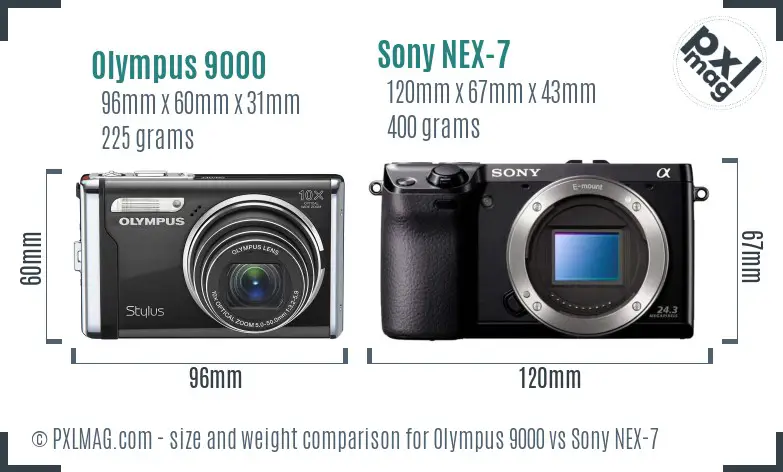 Olympus 9000 vs Sony NEX-7 size comparison