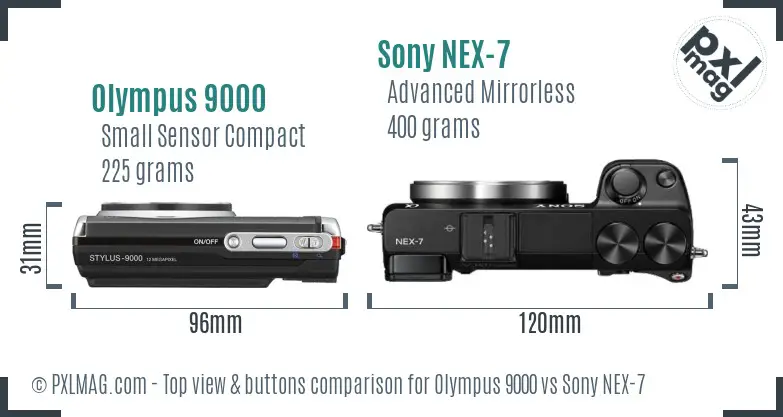 Olympus 9000 vs Sony NEX-7 top view buttons comparison