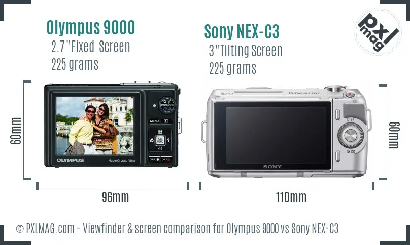 Olympus 9000 vs Sony NEX-C3 Screen and Viewfinder comparison