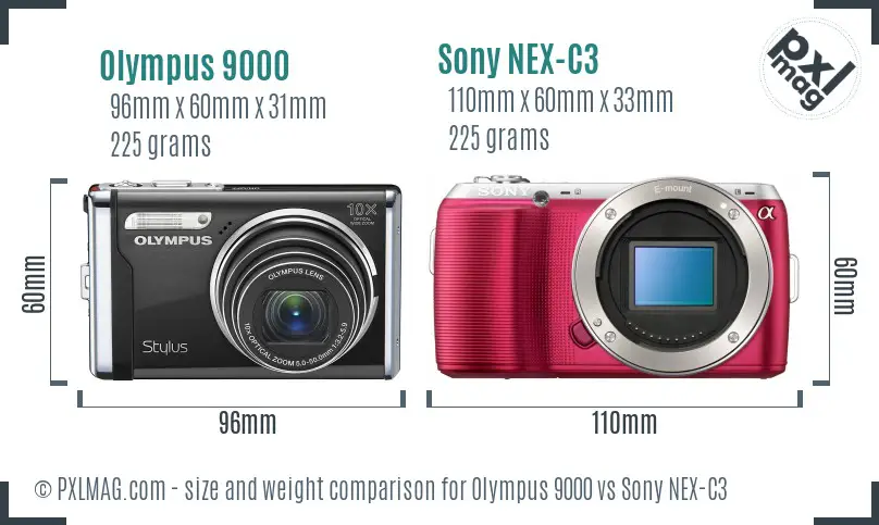 Olympus 9000 vs Sony NEX-C3 size comparison