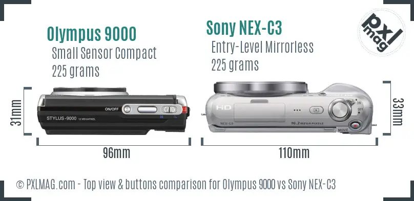 Olympus 9000 vs Sony NEX-C3 top view buttons comparison
