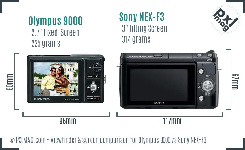 Olympus 9000 vs Sony NEX-F3 Screen and Viewfinder comparison