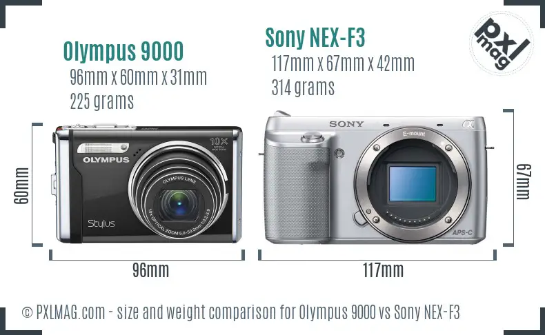 Olympus 9000 vs Sony NEX-F3 size comparison