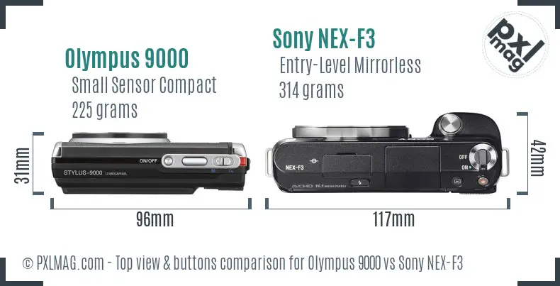 Olympus 9000 vs Sony NEX-F3 top view buttons comparison