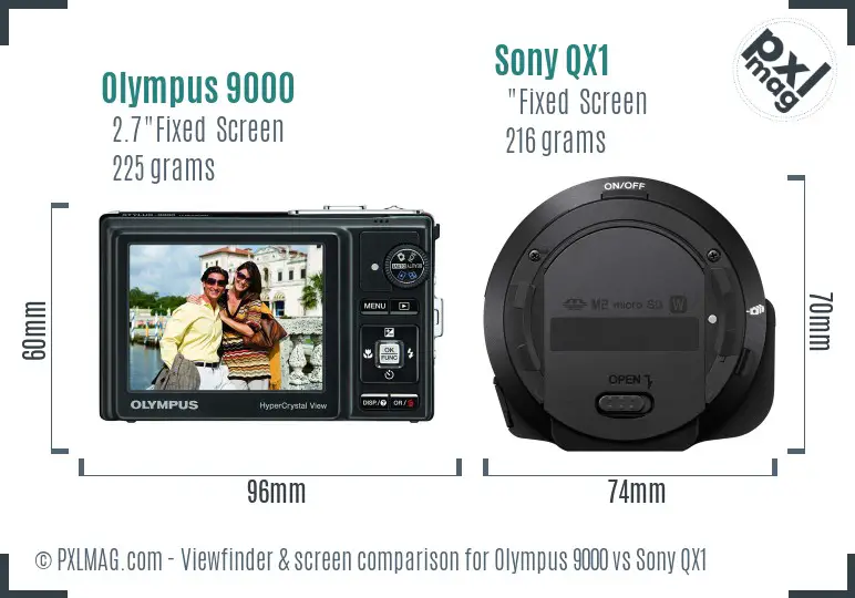 Olympus 9000 vs Sony QX1 Screen and Viewfinder comparison