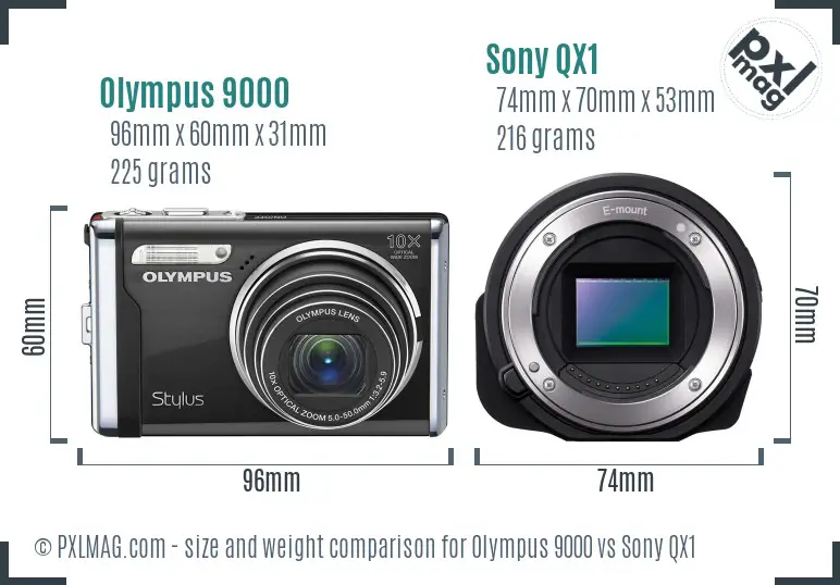 Olympus 9000 vs Sony QX1 size comparison