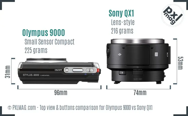 Olympus 9000 vs Sony QX1 top view buttons comparison