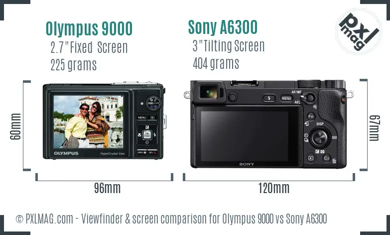 Olympus 9000 vs Sony A6300 Screen and Viewfinder comparison