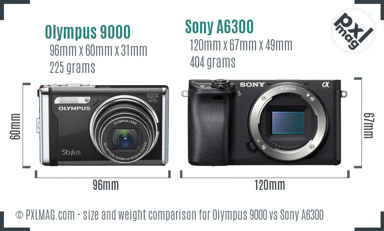 Olympus 9000 vs Sony A6300 size comparison