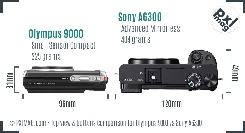 Olympus 9000 vs Sony A6300 top view buttons comparison