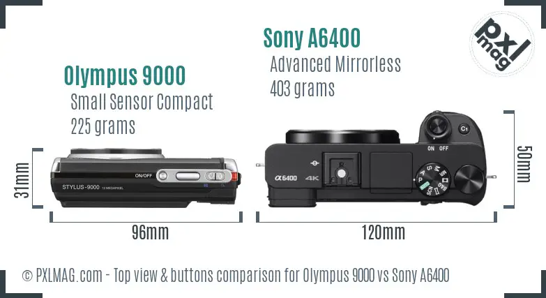 Olympus 9000 vs Sony A6400 top view buttons comparison Olympus 9000 vs Sony A6400 top view buttons comparison