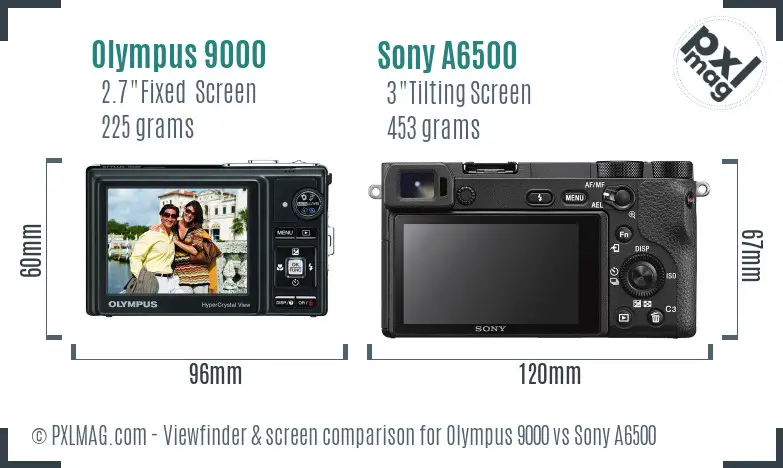 Olympus 9000 vs Sony A6500 Screen and Viewfinder comparison