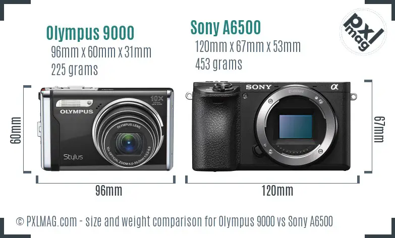 Olympus 9000 vs Sony A6500 size comparison