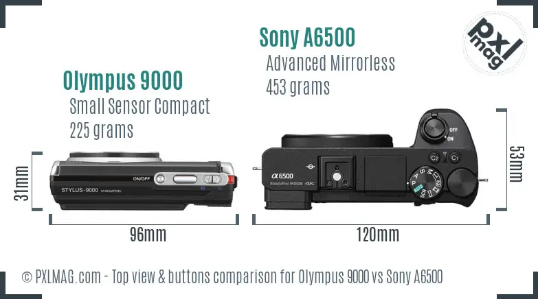 Olympus 9000 vs Sony A6500 top view buttons comparison