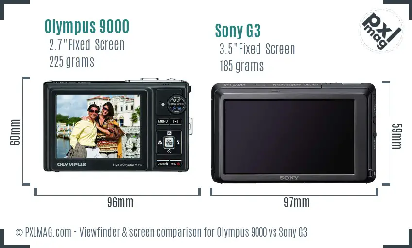 Olympus 9000 vs Sony G3 Screen and Viewfinder comparison