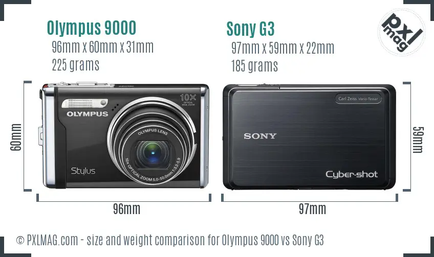 Olympus 9000 vs Sony G3 size comparison