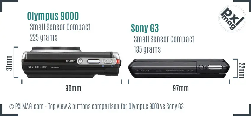 Olympus 9000 vs Sony G3 top view buttons comparison