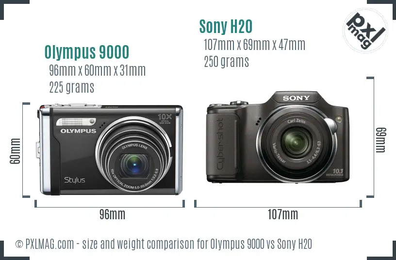Olympus 9000 vs Sony H20 size comparison