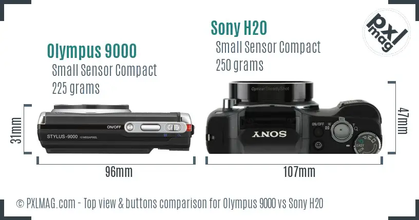 Olympus 9000 vs Sony H20 top view buttons comparison