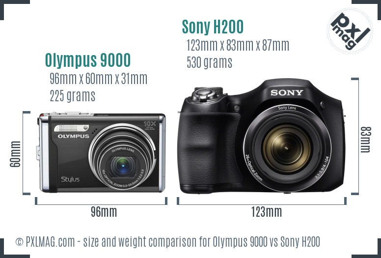 Olympus 9000 vs Sony H200 size comparison