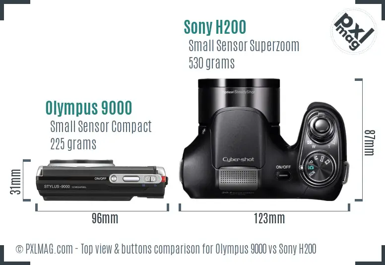 Olympus 9000 vs Sony H200 top view buttons comparison