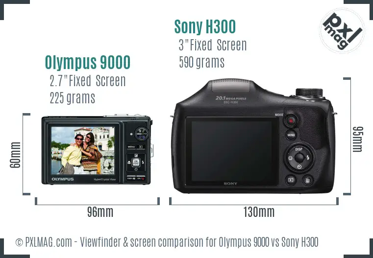 Olympus 9000 vs Sony H300 Screen and Viewfinder comparison