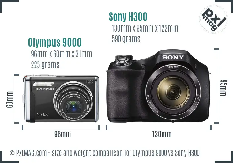 Olympus 9000 vs Sony H300 size comparison
