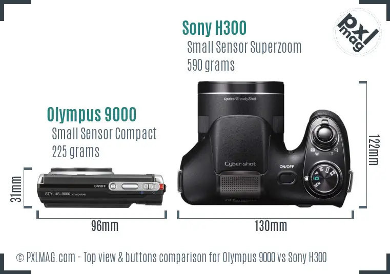 Olympus 9000 vs Sony H300 top view buttons comparison