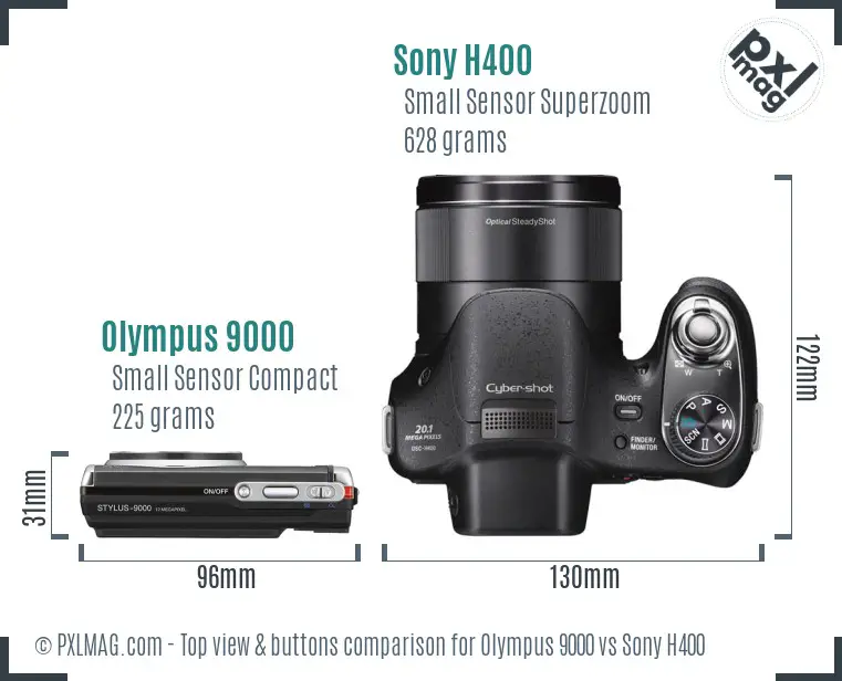 Olympus 9000 vs Sony H400 top view buttons comparison