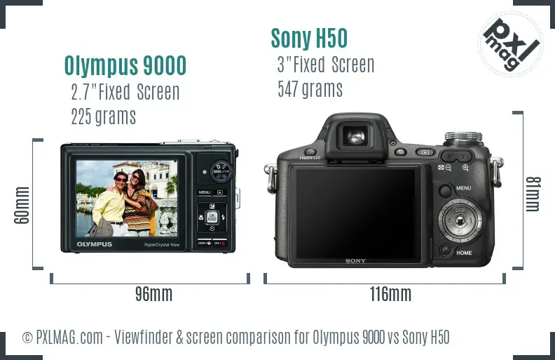 Olympus 9000 vs Sony H50 Screen and Viewfinder comparison