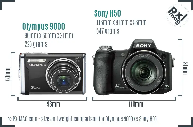 Olympus 9000 vs Sony H50 size comparison
