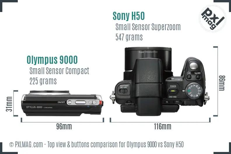 Olympus 9000 vs Sony H50 top view buttons comparison