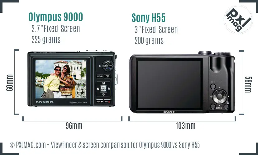 Olympus 9000 vs Sony H55 Screen and Viewfinder comparison