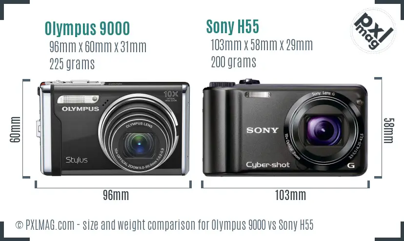 Olympus 9000 vs Sony H55 size comparison