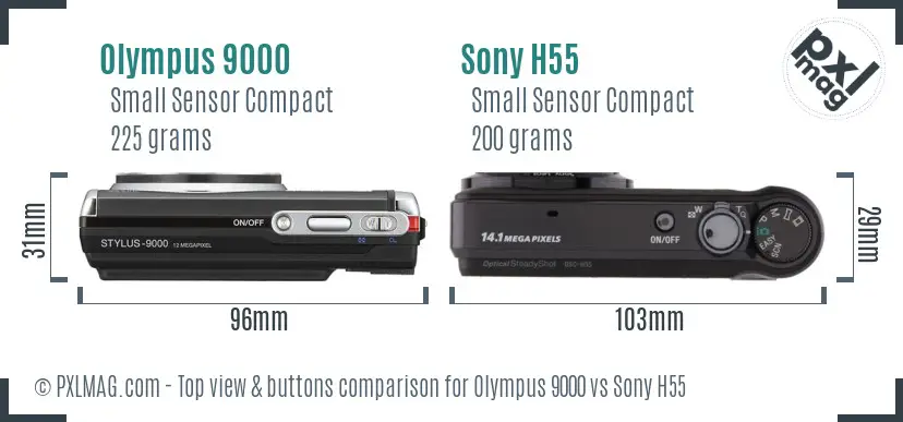 Olympus 9000 vs Sony H55 top view buttons comparison
