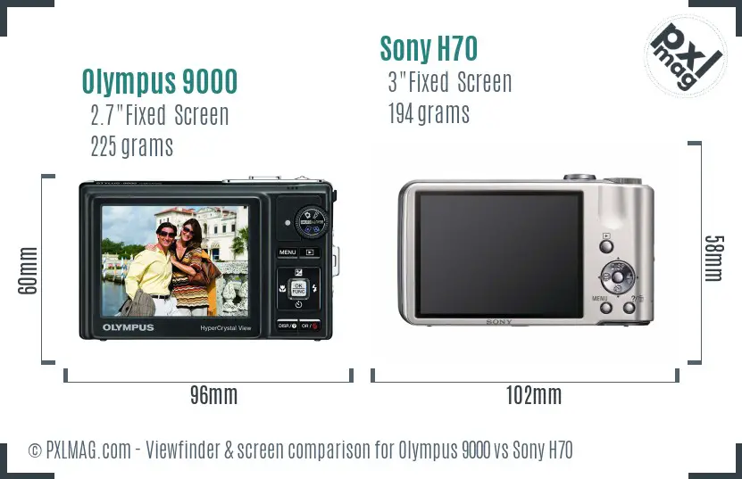 Olympus 9000 vs Sony H70 Screen and Viewfinder comparison