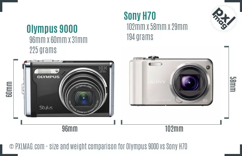 Olympus 9000 vs Sony H70 size comparison