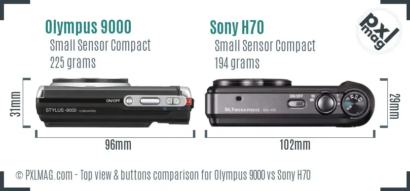Olympus 9000 vs Sony H70 top view buttons comparison