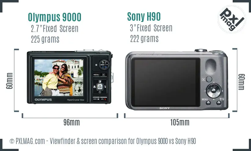 Olympus 9000 vs Sony H90 Screen and Viewfinder comparison
