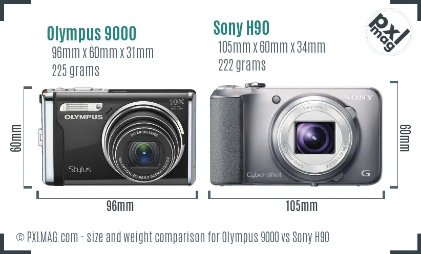 Olympus 9000 vs Sony H90 size comparison