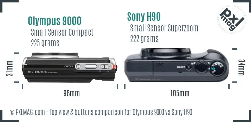 Olympus 9000 vs Sony H90 top view buttons comparison